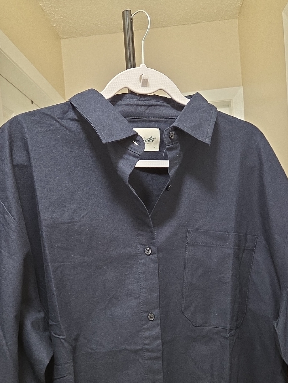 NWT Kuwalla Navy Oversized Button-Down Shirt | Minimalist Collared Long Sleeve - Picture 7 of 11